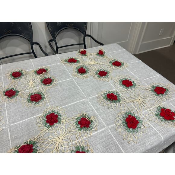Vintage Hand-Crocheted Christmas Doilies Red Poinsettia Floral Set Holiday - Picture 6 of 7